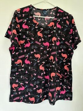 Zoe + Chloe Flamingo Scrub Top